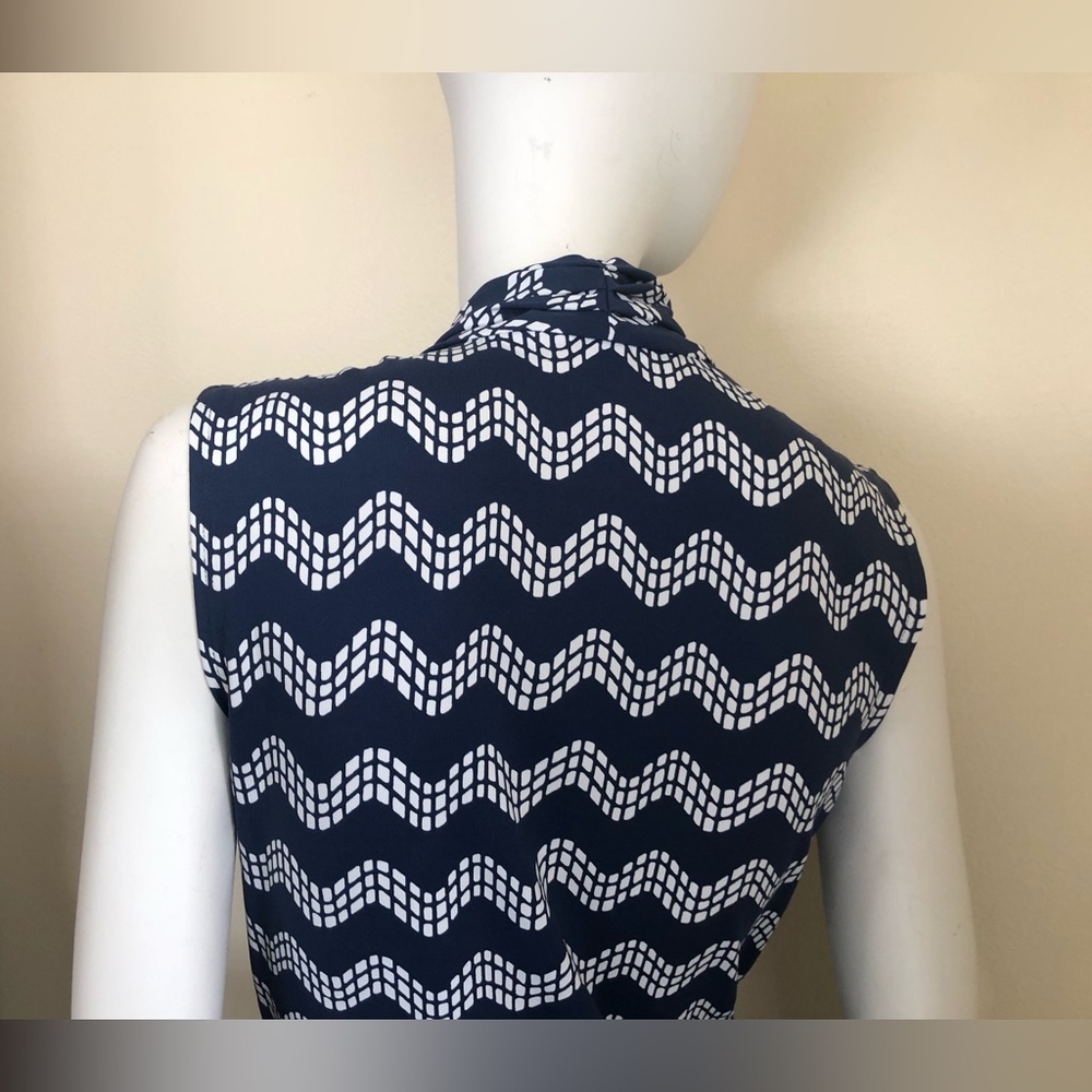 J. McLaughlin sleeveless top in blue and white faux wrap - Picture 7 of 15